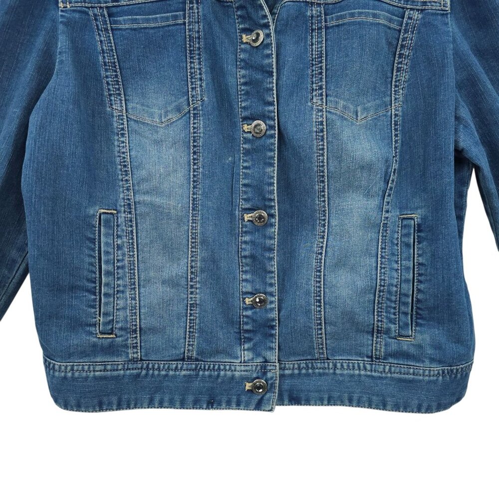 Chicos Platinum Denim Western Jacket Womens 2 US L/12 Rhinestones Long Sleeve - Picture 12 of 16